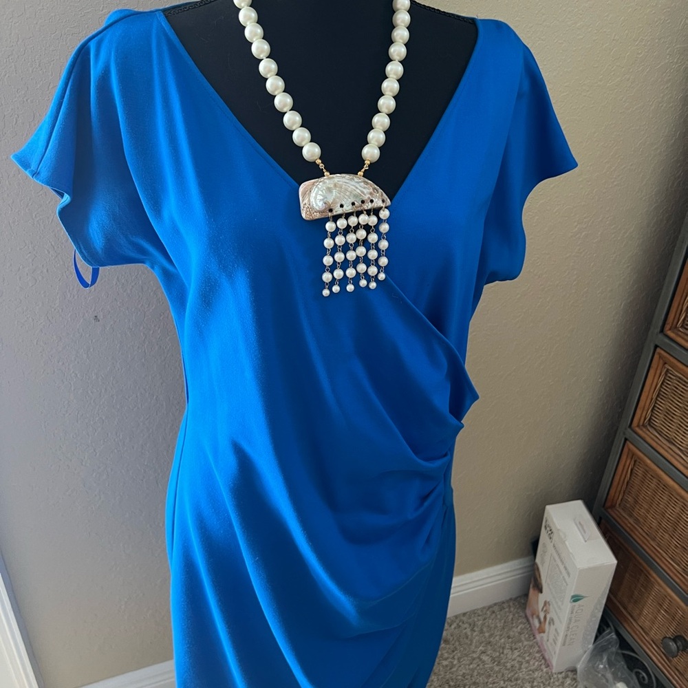 Ann Klein faux wrap blue dress